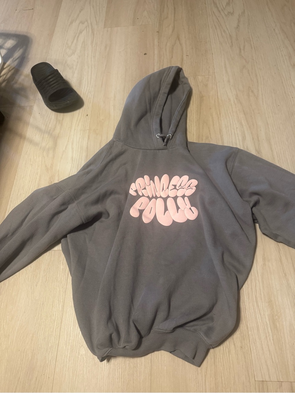 Princess Polly Light Gray Hoodie with Pink Logo